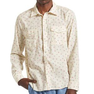 Poncho Men's XXl Cream Blue The Estacado Button Up Long Sleeve Shirt Western